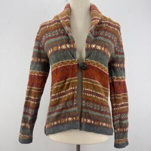 TELLURIDE CLOTHING Southwest Fair Isle Wool Cardigan Sweater Metal Button Small